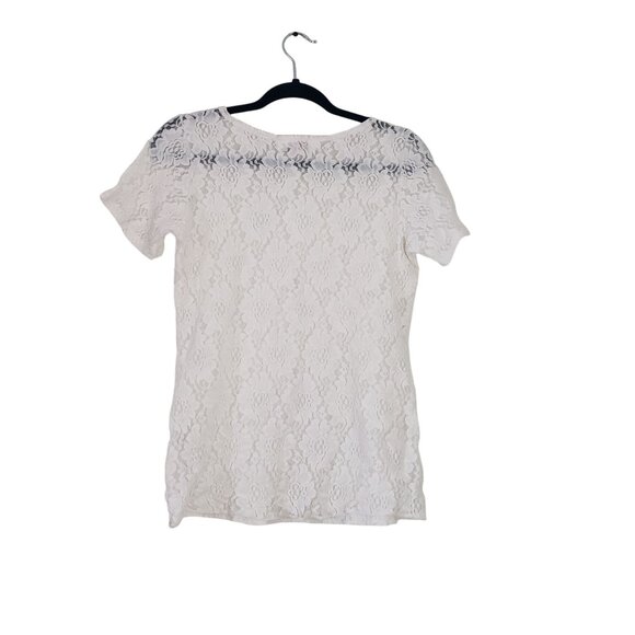Vintage 90s Y2K White Lace Sheer Short Sleeve Shirt Feminine Delicate Fairycore - Picture 2 of 7